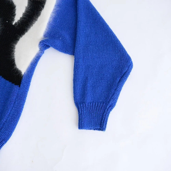 Vintage Franco  Valeru Blue Cream Black Knit Crew Neck Sweater Size Small - Picture 5 of 11
